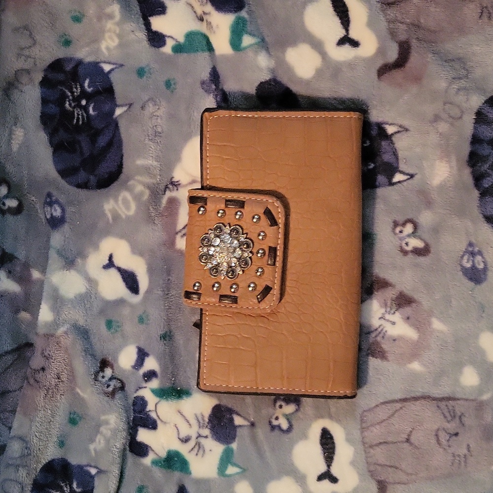 Embellished Taupe Croc-Embossed Wallet